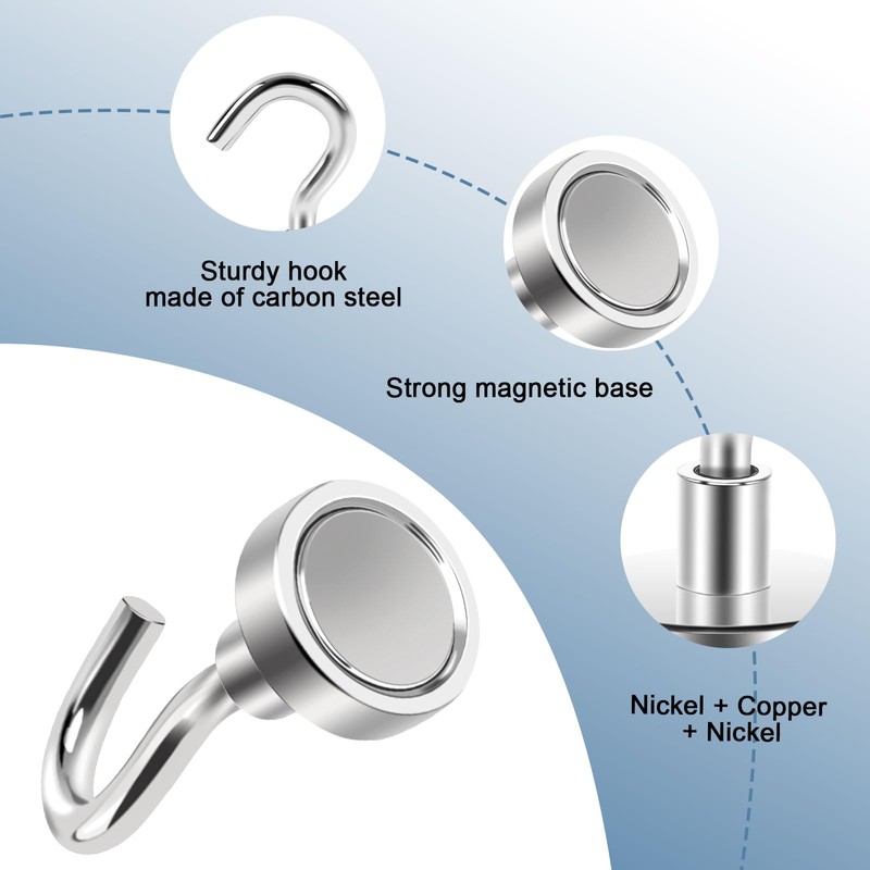 Anelueeoo 6 Pack Magnetic Hooks 32mm Heavy Duty Strong Neodymium