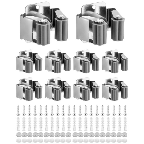 QWORK® 10 Piece Mop Broom Holder, Mop Holder Wall Mounted,