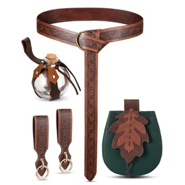 Twistover 6 Pcs Women Renaissance Accessories Leaf Belt Bag Medieval Viking Belt Potion Bottles Leather Skirt Hikes (Green, Coffee,vintage Leaf) (Green, Coffee,Vintage Leaf)