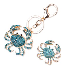 Comidox 2Pcs Rhinestone Crab Keychain Key Ring Sparkling Crystal Crab Pendant Charm Creative Marine Animal Keychain Set (Blue)