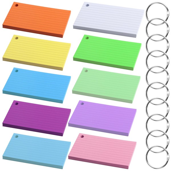 Index Cards A7, 10 Pieces/400 Sheets Lined Flashcards, Flashcards, Colourful