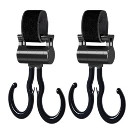grooblue Baby Stroller Hook, Buggy Hook, 360 Degree Rotation, Double Hook, Multi Hook, Stroller Luggage Hook, Set of 2, Load Capacity Approx. 66.1 lbs (30 kg), Multi-functional, Adjustable Belt, Convenient Goods for Shopping and Going Out