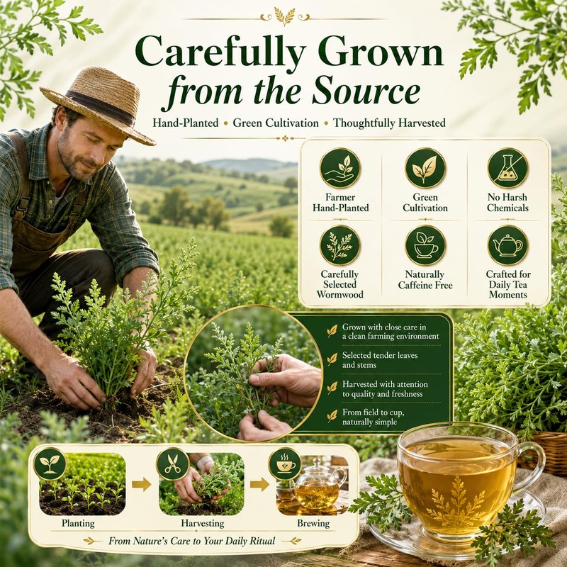 WOTIHA Wormwood Tea Bags, Pure Bitter Herbal Tea, 2.64 oz