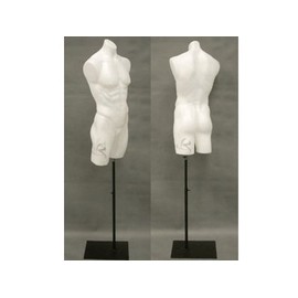 (PS-P908W+BS-05BK) ROXY DISPLAY® Male Full Round Plastic Mannequin Torso White Color + Base