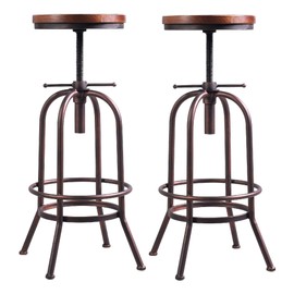 26 inch-32 inch Vintage Industrial Bar Stool-Metal Wood Swivel Bar Stool-Retro Bar Height Stool-Counter Height Adjustable Kitchen Stools-Set of 2,Fully Welded,Extra Tall Pub Height(Copper(2pcs))