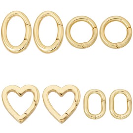 SUNNYCLUE 8Pcs 4 Styles Real 18K Gold Plated Spring O Rings Jewellery Oval Clasp Heart Round Brass Gate Ring Trigger Carabiner Clips Keyring Snap Hook Buckle for Purse Jewellery Bags Lanyard DIY Craft