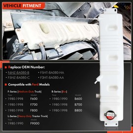 F6HZ-8A080-B Radiator Overflow Coolant Reservoir Tank with Cap Fit for Ford Truck F600 F700 F800 1980-1998 and B-Series Bus, Surge Expansion Bottle Replace# F6HZ8A080B, F5HT-8A080-HA, F5HZ-8A080-C