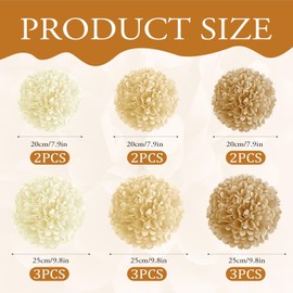 15 Stück Seidenpapier Pompons, Beige Braun Weiß Pompoms Deko Tissue Papier Pom Poms Party Dekorationen, Vintage Dekoration Für Hochzeit Deko Tischdeko Geburtstagsdeko Boho Deko Gartenparty