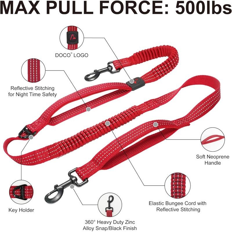 DOCO Retractable Bungee Dog Leash for Running Walking Jogging, Training,