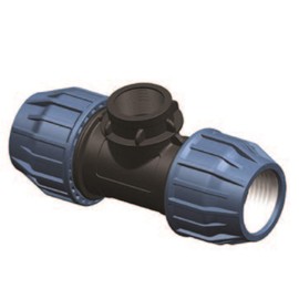 Elysee Polypropylene fitting, T-piece 90° with internal thread on centre connector 25 mm x 1/2 inch x 25 mm for PE pipe, clamp x female x clamp, DVGW, drinking water certified