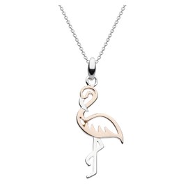 Dew Rose Gold Plated Flamingo Pendant 18" Necklace – Sterling Silver & Rose Gold Plate, Cute and Fun Animal Outline Pendant