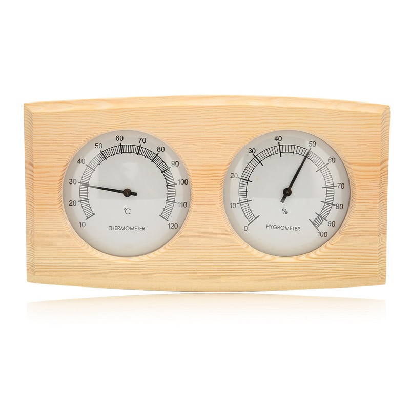 Wooden Thermometer Hygrometer for Sauna Room Double Dial Pointer Type