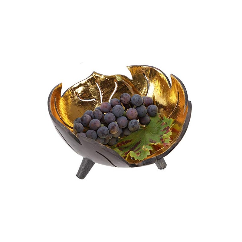 GURU SHOP Coconut Bowl, Exotic Decorative Bowl - Leaf, Gold,