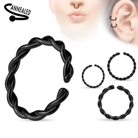 Scratching's COOLBODYART Unisex Nose Piercing Ear Piercing Septum Fake 316L Stainless Steel Gold Twisted Black also as set 1.4 mm Thick 10 mm CBARX6, Stainless Steel, Black