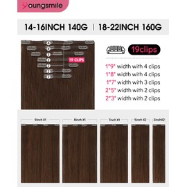 Youngsmile Clip in Hair Extensions Human Hair, 16 Inch 140g 7pcs, Chocolate Brown, Real Human Hair Extension Extension Clip in Easy To Install Full Head, Double Weft (7C#4-16Inch)