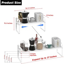 Expandable Kitchen Cabinet Shelf Organizer Rack Heavy Duty Metal Spice Rack Stackable Kitchen Counter Storage Shelf for Kitchen Cabinet Pantry Bathroom (White - 16.5"-27" L x 8" W x 9.6" H - 3Pack)