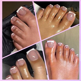 Lifextol 216PC Press on Toenails for Women Fake Toe Press on Nails French Tip Toe Nail Press ons with Sticky Tabs, 12 Size Fake Toenails Glue ons Acrylic Toes Nail Tips Kit White Stick on Toes Nails-E