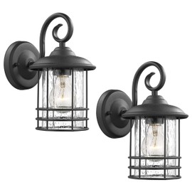 Emliviar 1-Light Outdoor Wall Lantern 2 Pack, Exterior Wall Lamp Light in Black Finish with Clear Seeded Glass -Twin Pack, OS-1803CW1