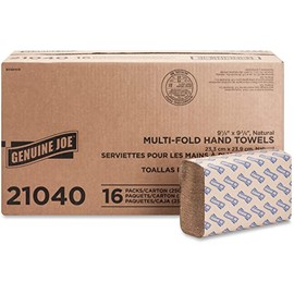 Genuine Joe 21040 Multifold 1-Ply Towels, 250 Sheets/Pack - 16 Packs/Carton, Natural