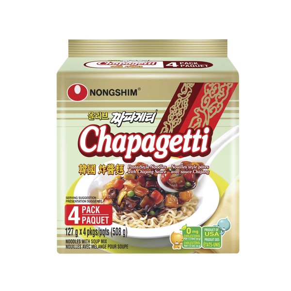 Nongshim NS02296S Chapagetti Pasta Style Noodles 4-Pack, 508-Gram