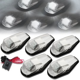 Auto Dynasty Compatible with 80-96 Ford F150-F450 5 X LED Cab Roof Top Lights + Wiring + Switch (Chrome Housing White LED)