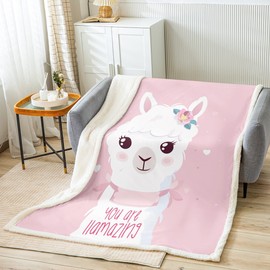 Feelyou Cute Llama Fleece Blanket Gor Kids Girls Cartoon Llama Alpaca Design Sherpa Throw Blanket for Bed Sofa Couch Girly South American Animal Plush Blanket Pink Decor Fuzzy BlanketBaby 30"x40"