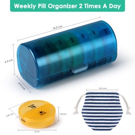Weekly Pill Organizer 2 Times a Day,Weekly Pill box, Weekly Pill Case, Pill container with Extra Bag