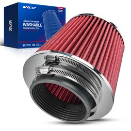 KAX Premium Washable Engine Air Filter, Universal Clamp-On Air Intake Filter, Reusable, High Performance, Increase Power & Towing, 3.5" 89 mm Inlet(5.25" Tall)