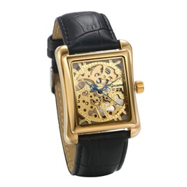 JewelryWe Men's Analogue Automatic Watch Automatic Mechanical Leather Strap Rectangle Skeleton Wristwatch Automatic Watch Gold/Silver, gold, Christmas Day, birthday