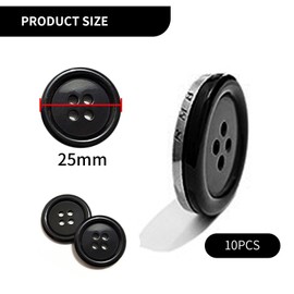 Pack of 10 Large Buttons, Buttons, Large Buttons, 25 mm, Black Round Shirt Buttons, Button Head, for Sewing Buttons, Dresses, Sewing, DIY, Crafts, Decoration, Jacket, Shirt, Coat, Jumper Button,