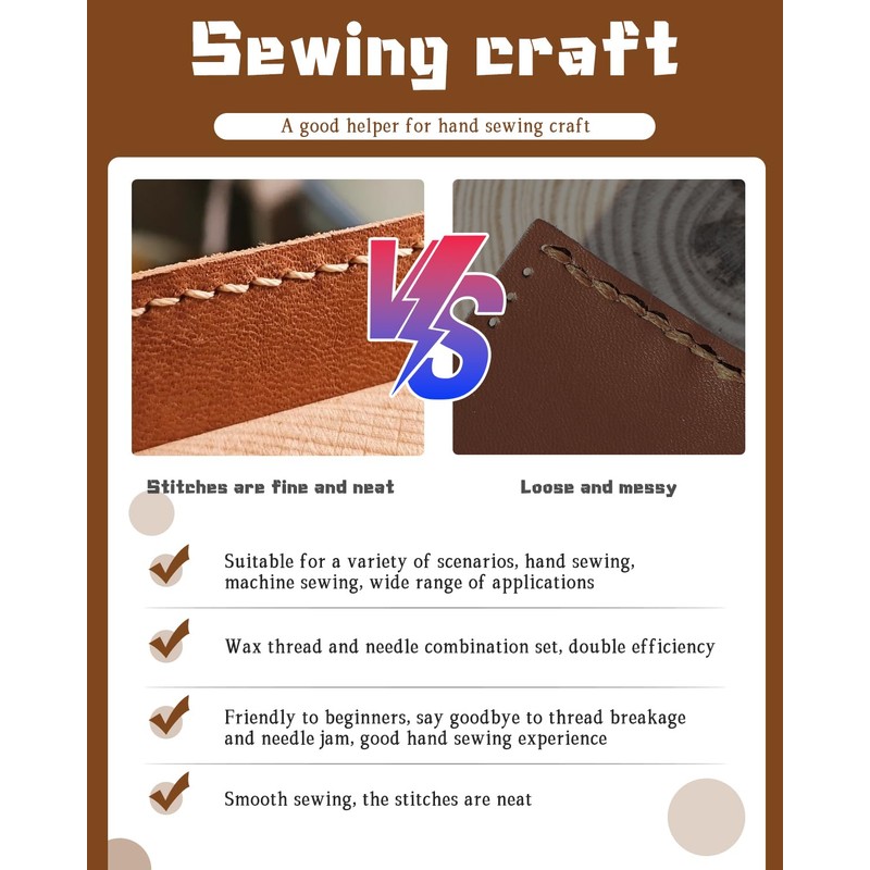 DIUDUS 218 Yards Waxed Thread, Leather Sewing Waxed Thread with