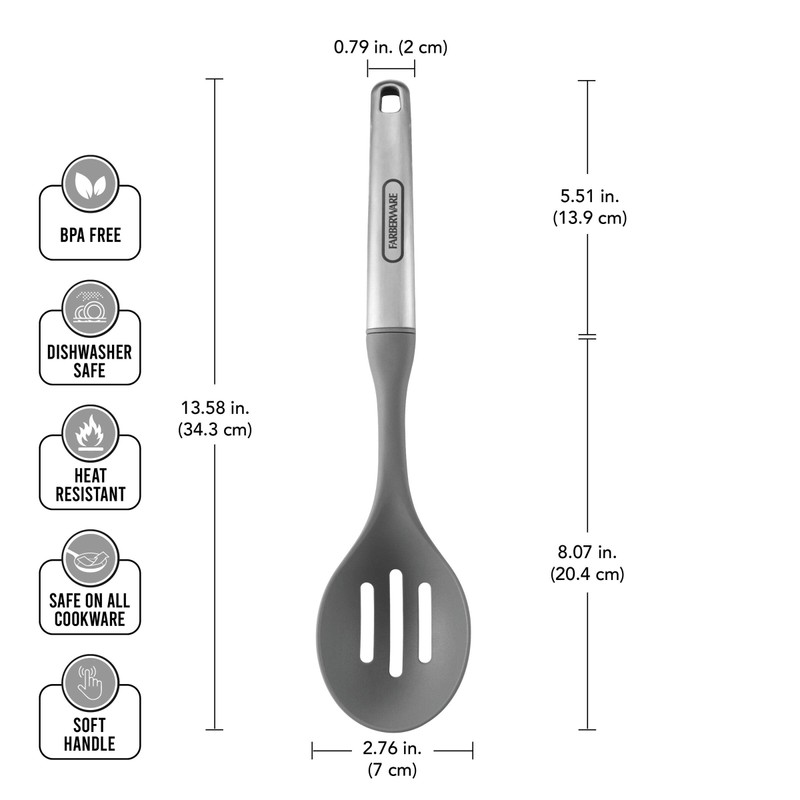 Farberware Professional Stainless Steel Soft Slotted Spoon, 13.58-Inch, Gray