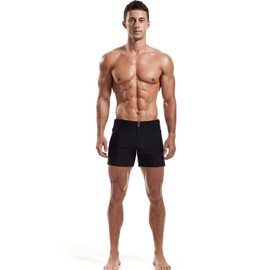 KOTENKO Men Swimwear Swimsuits Square Cut Swim Boxer Briefs Bikini Bathing Suits (Black, Large)