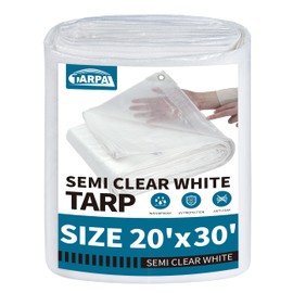 TARPAL 20'x30' Semi Clear White Tarp Waterproof Green House Cover with Grommets 7.5mil Clear Poly tarps for Gardening,Farm, Garden,Chicken Coops，Outdoor