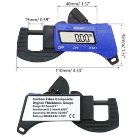 Bestgle Portable Thickness Gauges, 0-12mm Digital Thickness Caliper Micrometer Thickness Gauge Width Measurement Tool