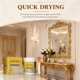 Water Based Metallic Gold Leaf Paint, Weather Resistant Fast Drying Decorative Paint, Multipurpose Waterborne DIY Art Coating for Indoor Outdoor Furniture, Fence, Crafts, Stone & Ceramic Decoration