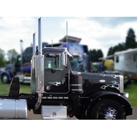 No. 12 Semi Truck Flame Decals - Sunken White/Blue Fade & Chrome Cross - 12 pc. Set - Peterbilt 379 389 Kenworth W900 W900L Freightliner Classic XL