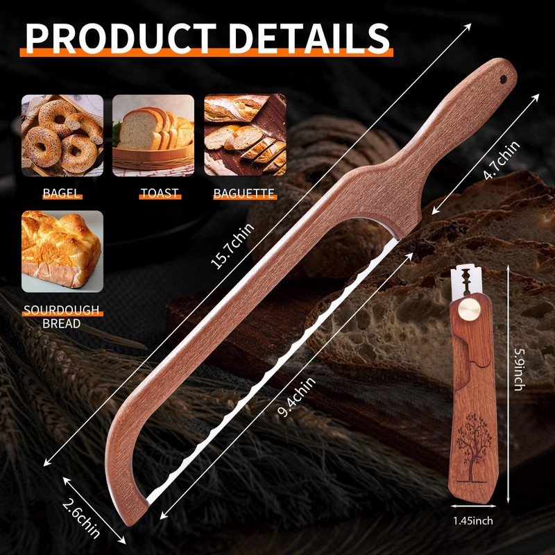 FYLFOTA Sourdough Bread Knife Slicer for Slicing, Wooden Bread Bow