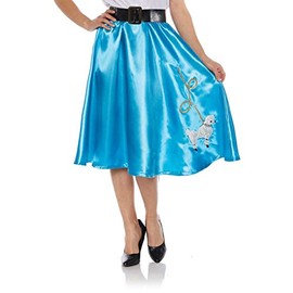 Satin Poodle Skirt - Turquoise A 1950's Inspired Style Satin Elastic Waist Skirt with Embroidered Poodle Patch