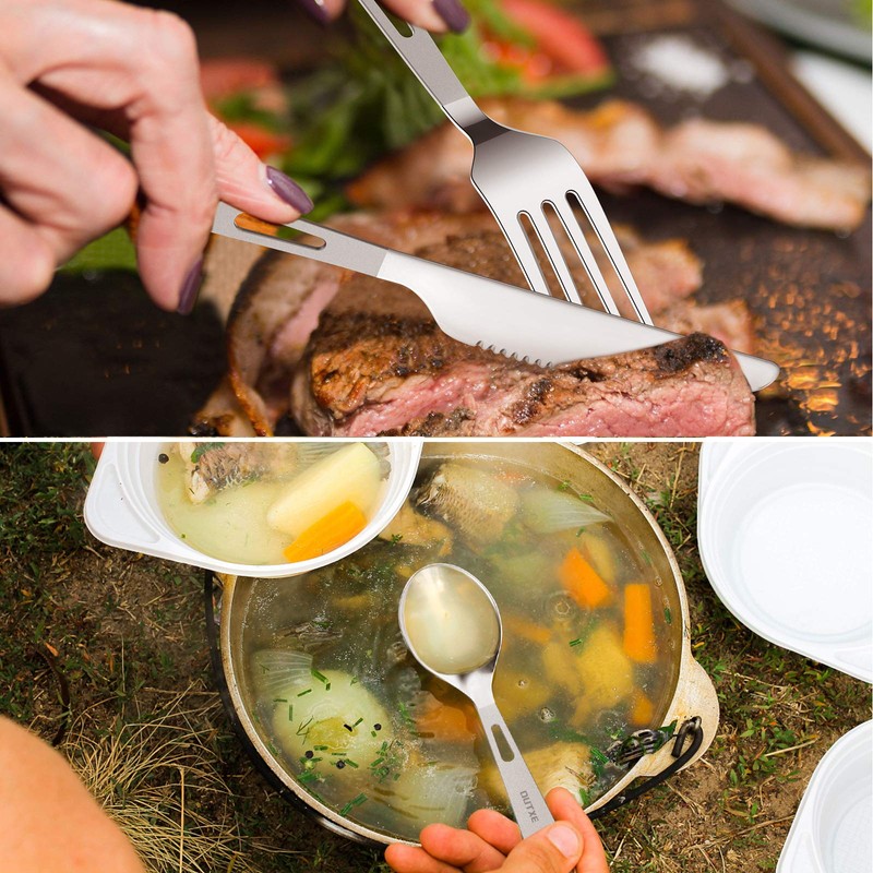 OUTXE Titanium Flatware Polished Knife Fork Spoon Set Lightweight Ti