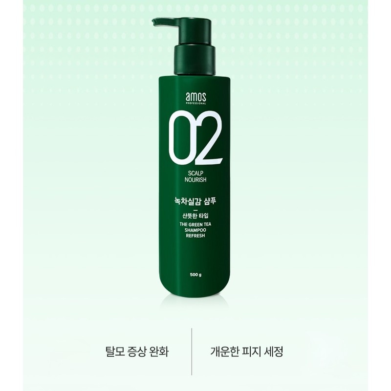 아모스프로페셔널 녹차실감 샴푸 지성 산뜻한 타입, 500g, 2개 Amos Professional