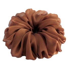 38 Colors Available, Big Scrunchies for Hair, Soft Cheer Chiffon large Ponytail Holder, Cute Birthday Gift for Women Girl Teen, Holiday Accessory (Chiffon Brown Tan)