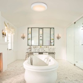 Akicon Ultra Quiet Bathroom Exhaust Fan with LED Light 80CFM 2.0 Sones Round Bathroom Ventilation Fan with Frosted Glass Cover (Satin White)