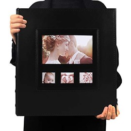 RECUTMS Photo Album 4x6 Pockets Hold 600 Photos Leather Frame Cover,Black Pages Horizontal and Vertical 4x6 Photos Large Capacity Travel Record Family Album Baby Photo Picture Album (Black)