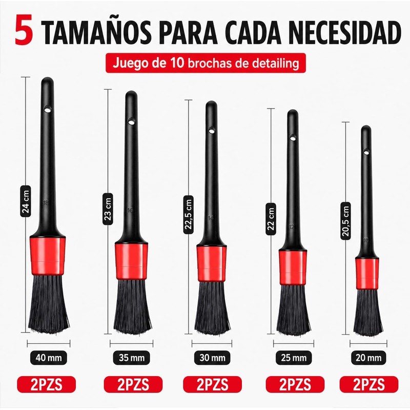 10 Brochas para Detallado Automotriz, Cepillos Suaves Microfibra
