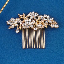 Crystal Bridal Hair Comb Gold Wedding Hair Accessory with Clear Rhinestones Bridal Handmade Hair Piece for Brides Women