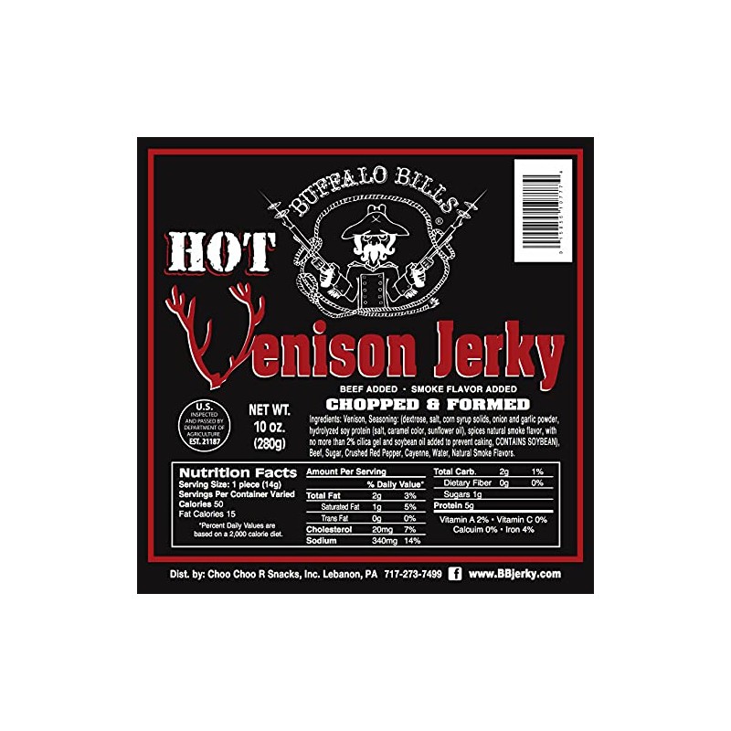 Buffalo Bills Hot Venison Jerky Strips 10oz Pack (20 hot