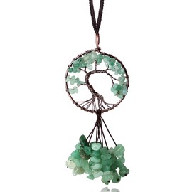 MAIBAOTA Green Aventurine Tree of Life Crystals Stone Round Shape Room Wall Decor Hippie Boho Meditation Hanging Ornament