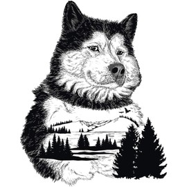 Beautiful Wolf Nature Scene Meadow Mountain Tree Cartoon Vinyl Sticker (4" Tall, Plain)