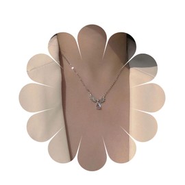 Cimenexe Bohemian Crystal Wing Necklace Choker Necklace Silver CZ Angel Wings Pendant Necklace Teardrop Moonstone Collar Necklace Minimalist Rhinestone Wings Necklace Jewellery For, Zinc, No Gemstone